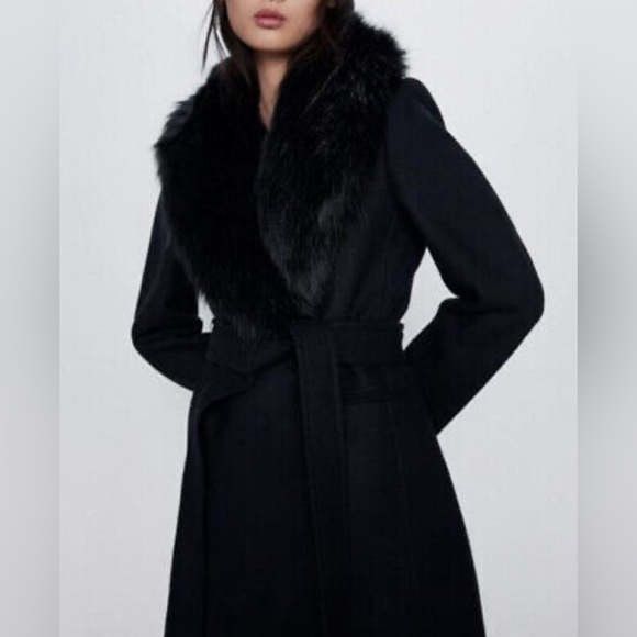 Zara NWT RARE LUXURY RUNWAY WINTER MAXIMALIST MANTECO Faux Fur Collar Wool Coat - Picture 3 of 17